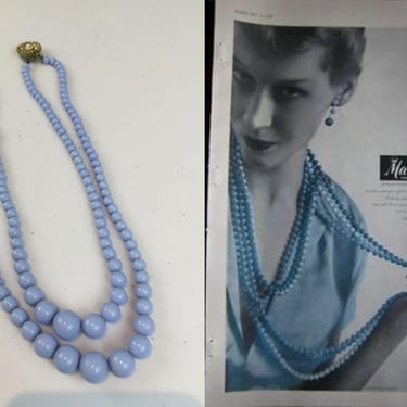 Capturing The Blues - Vintage 1940s Muted Soft Blue Beaded 2 Strand Necklace 
