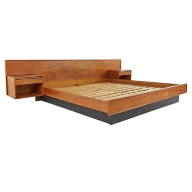 Westnofa Mid-Century Teak King Platform Bed with Floating Nightstands