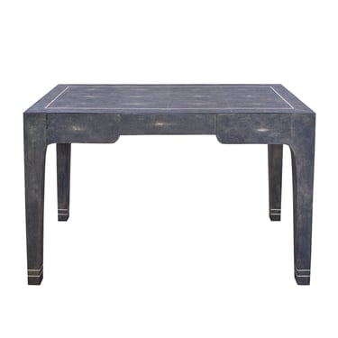 Karl Springer Superb Desk in Blue Shagreen with Bone Inlays 1980s (Signed)