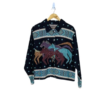 Vintage Don't Mess with Texas Running Horse Tapestry Southwestern Woven Jacket, Size XL 