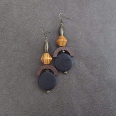 Carved wooden earrings, ethnic earrings, tribal earrings, natural earrings, Afrocentric earrings, African earrings, boho earrings, black 