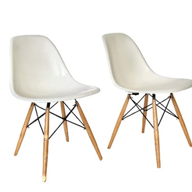 White Eames Fiberglass Dowel Leg Side Chair - Sale!