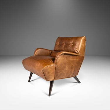 Italian Modern Low Profile Lounge Chair Newly Re-upholstered in Leather Attributed to Carlo de Carli, Italy, c. 1960's 