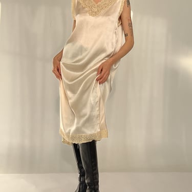 Cream Lace Trim Slip Dress (M)