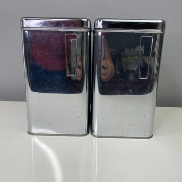 Vintage 1950's Lincoln Beautyware Mid Century Chrome Canister Set of 2 | Flour & Sugar | Vintage MCM Canister 