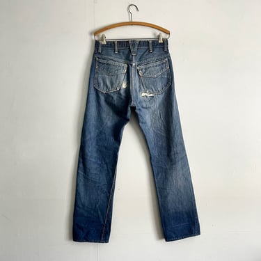 Vintage 60s Genuine Roebucks Western Jeans Distressed Faded Denim Farm Repair Size 30 waist 