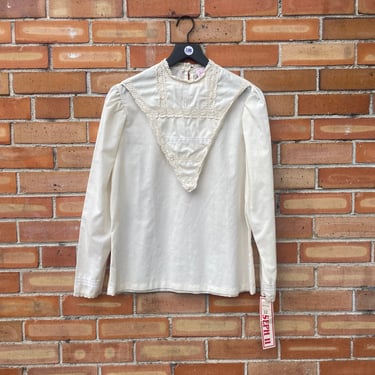 vintage 80s bib front cream edwardian style blouse / deadstock / m l medium large 