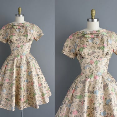 1950s vintage dress | Outstanding Chinese Silk Full Skirt Cocktail Party Dress | Medium | 50s dress 