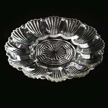 Vintage Anchor Hocking scalloped shell deviled eggs glass egg plate 