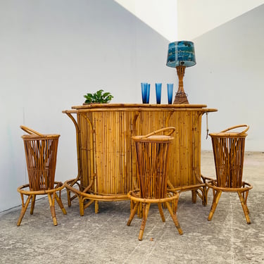 Rattan Curved Corner Bar and Stools