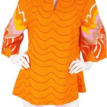 Finntex Modell 1970s Vintage Orange Cotton Wide Sleeve Tunic Top Sz L 