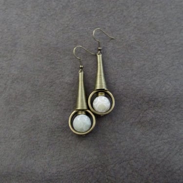 Carved jade earrings, unique mid century modern earrings, industrial earrings, bohemian artisan earring, ornate chic contemporary earrings 
