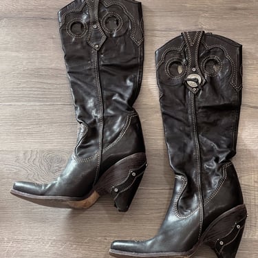 Auth Vintage CHRISTIAN DIOR Black leather tall western COWBOY Boots it 40.5 / 10 - 10.5 