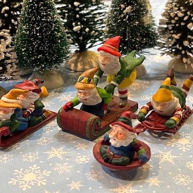 Department 56 sledding elves Santa's helpers testing the toys mini diorama village lot 