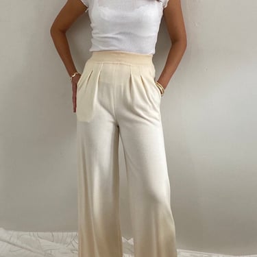 RESERVED 90s Escada wool knit palazzo pants / vintage ivory wool knit Escada pleated easy wide leg sweater pants | Small Medium 