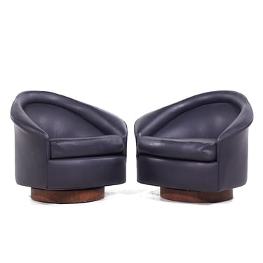 Adrian Pearsall for Craft Associates Mid Century Walnut Base Swivel Lounge Chairs - Pair - mcm 