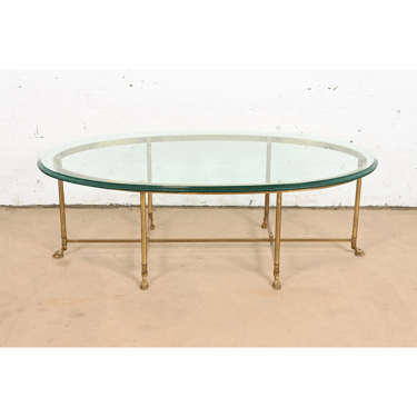 Labarge Hollywood Regency Brass and Glass Hooved Feet Cocktail Table, Circa 1960s