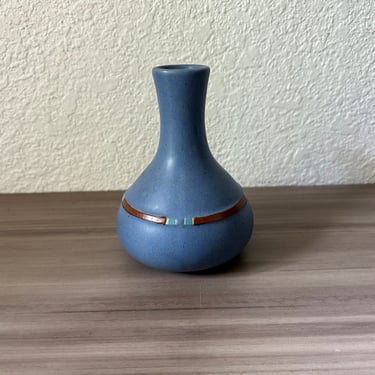 Vintage Dansk Mesa Blue Pottery Vase, Small Bud Vase, Danish Design 