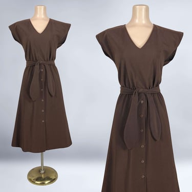 VINTAGE 70s Brown Corduroy Belted Day Dress by Argus | 1970s Midi Dress | VFG 