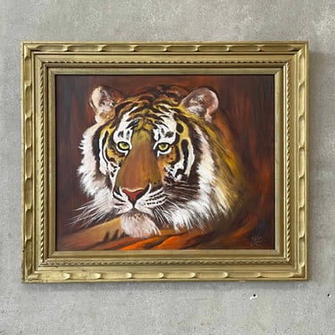 1960's Oil on Board Tiger painting by Ziphia Morris