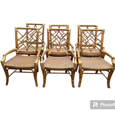 Set of six vintage chinoiserie Asian style bamboo chairs 