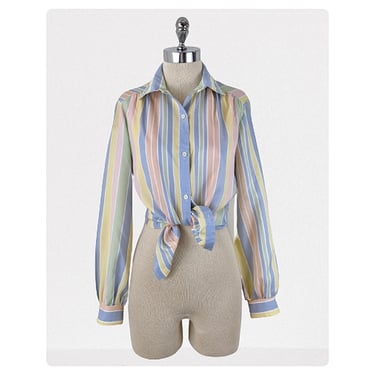 vintage 70's pastel stripe blouse (Size: S)