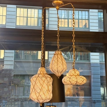 Trio Of Mid-Century Caged Quilted Murano Glass Pendants