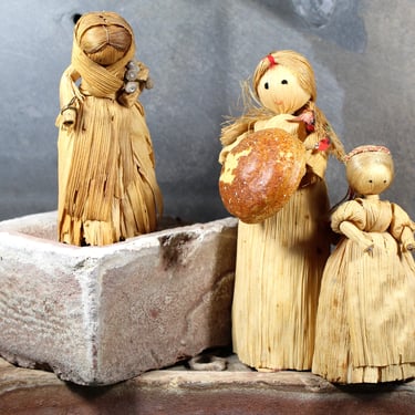 Set of 3 Vintage Corn Husk Dolls for Your Rustic Holiday Decor | Vintage Christmas Straw Dolls | Bixley Shop 