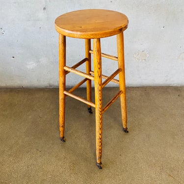 Antique English Oak Stool With Caster Wheels