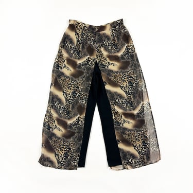 1990s Cheetah Print Chiffon Pants / Silky / Leopard Print / Animal Print / Skirt / Multiple Layers / Flowy / Pants With Skirt / 90s / Large 