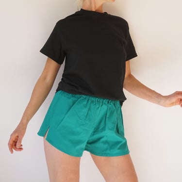 Vintage 26-32 Emerald Green Leisure Cotton Shorts | Waist Elastic Shorts | S-M-L 