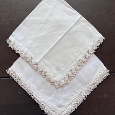 Hanky Tatted monogram K or L Choice cream 