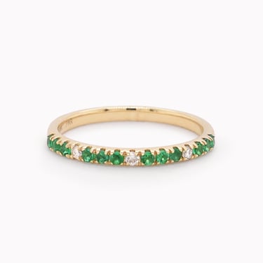 Emerald &amp; Diamond Accent Stack Ring
