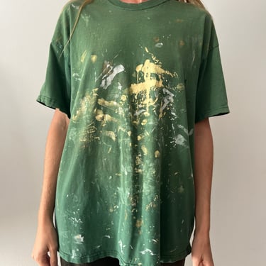 90s Green Faded Paint-Splattered Tee