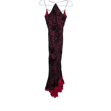 Morgan and Co Linda Burnell Dress Gown Burgundy Velvet Stars Sleeveless Y2K Prom Whimsigoth 