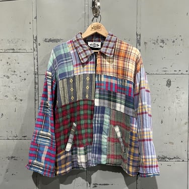 90s Ride brand reworked patch work flannel Over Jacket multicolor Chore jacket barn Outdoors Layering Fall Autumn cropped 