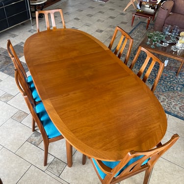 Mid Century Teak Oval Dining Table with Six Dining Chairs by Nathan Furniture