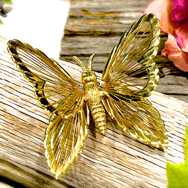 VINTAGE: Monet Gold Tone Metal Butterfly Brooch - Vintage Brooch, Bug Brooch, Insect Brooch, Bug Jewelry, Insect - SKU 34-255-00029801 