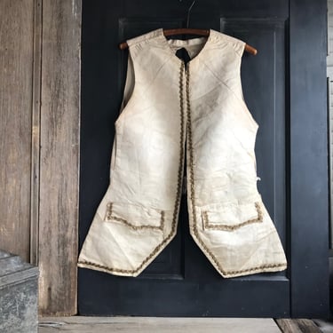 French Waistcoat Gilet Vest Moire Silk, Metallic Trim, 1800s, 19th C, Period Clothing 