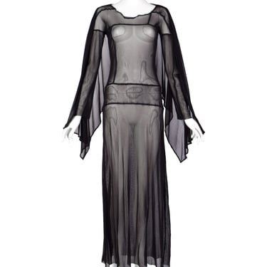 Jean Paul Gaultier Vintage AW 2000 Black Sheer Pieced Panel Mesh Dress with Attached Scarf