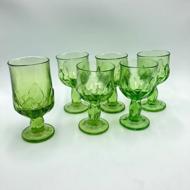 TIffin Franciscan Green Crystal Cabaret Goblets (5) and Iced Tea (1) Glass, Footed Water Tumbler, Wine Glass, Barware, Vintage Drinkware 