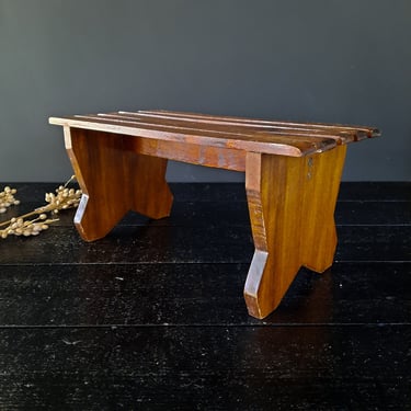 French Antique Foot Stool Footstool Small Wooden Display Stand, Slat Foot Stool Vintage 