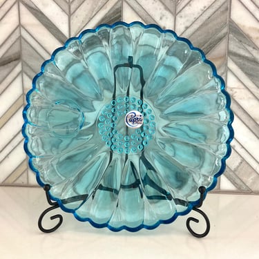 Capri by Hazelware Blue Daisy Glass Plates, Set of 5, Snack Set, Flower, Floral, Sea Glass Blue Mid Century, Vintage Dinnerware, Hazel Atlas 