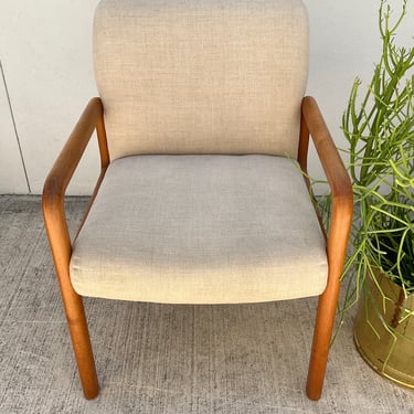 Danish Teak & Linen Arm Chair