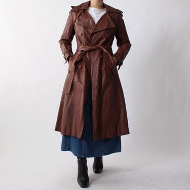 Vintage Belted Mahogany Leather Coat