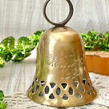 Vintage Brass Bell, Holiday Decor, Cut Out Edge, Engraved, Christmas 1994,  Intricate Design, Christmas Ornament, Home Decor 