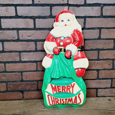 Vintage Artform Merry Christmas Santa Jolly Blowmold 3D Sign Wall Hanging 