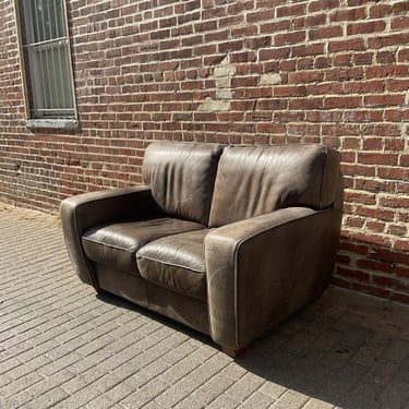 Art Deco Style Leather Loveseat