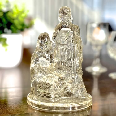 VINTAGE: Glass Nativity Candle Holder - Glass Votive - Mary Joseph and Baby Jesus - Christmas - Holiday - SKU 23-B-00011013 