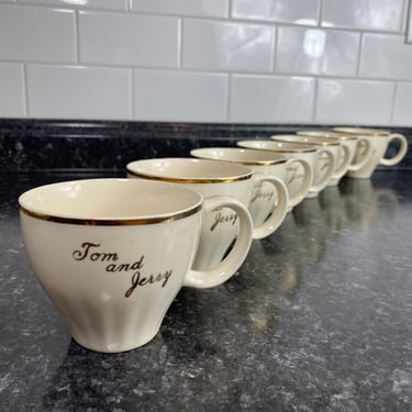 Vintage Tom & Jerry Christmas Tea Cups |  | 1950s Christmas tea cup | Made in Japan Gold Gilded Lettering | Set of 7 Coffee Punch Glasses 